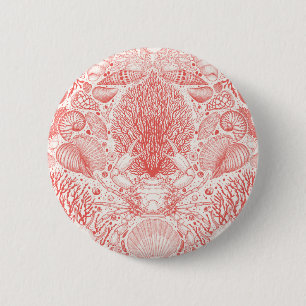 Macaron Rond 5 Cm Trésors de plage en rouge corail