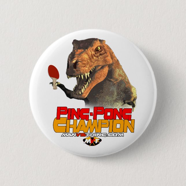 Macaron Rond 5 Cm TRex : Champion de ping-pong (Devant)