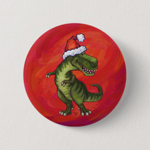 Macaron Rond 5 Cm TRex Dino à Santa Hat sur Red
