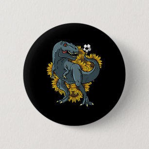 Macaron Rond 5 Cm Trex jouant au football tournesol drôle de dinosau