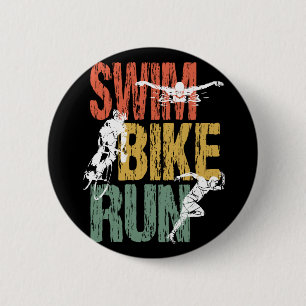 Macaron Rond 5 Cm Triathlon Vintage Swim Bike Run