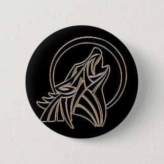 Macaron Rond 5 Cm Tribal Metallic Howling Wolf Emblem