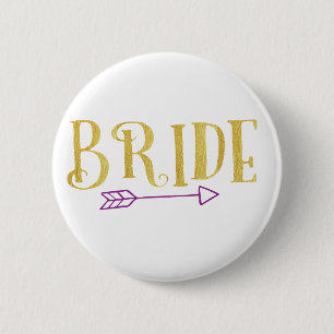 MACARON ROND 5 CM TRIBU DE JEUNE MARIÉE D'OR AVEC LA FLÈCHE POURPR