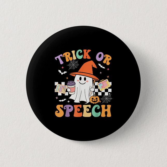 Macaron Rond 5 Cm Trick Or Speech Halloween Slp Retro Speech Therapy (Devant)
