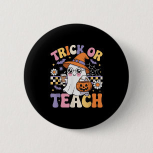 Macaron Rond 5 Cm Trick Or Teach Prof Fantôme Groovy Drôle Halloween