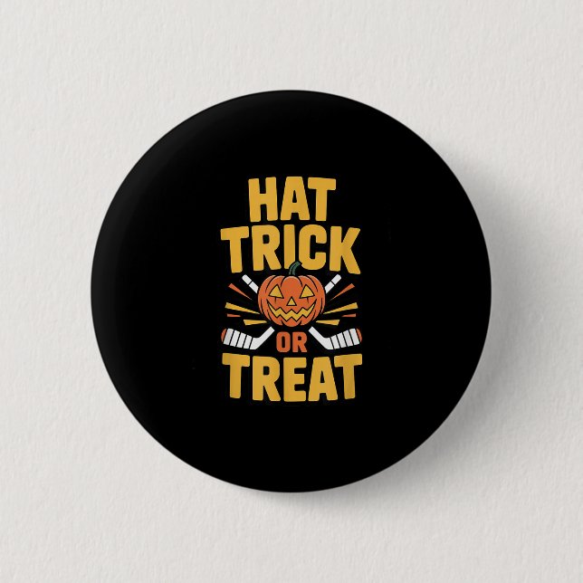 Macaron Rond 5 Cm Trick Or Treat Pumpkin Halloween Ice Hockey  (Devant)