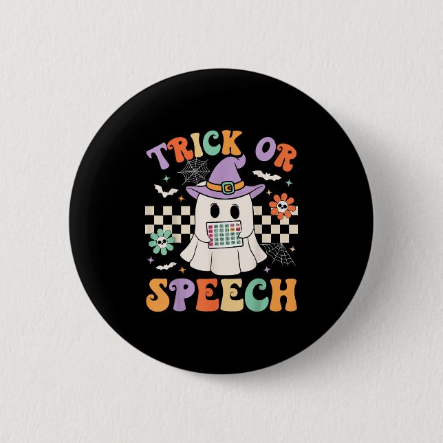 Macaron Rond 5 Cm Trick Ou Discours Halloween Slp Rétro Thérapie de  (Devant)