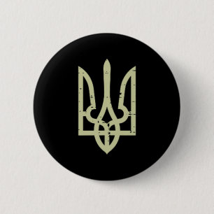 Macaron Rond 5 Cm Trident de la crête de l'Ukraine Symbole ukrainien