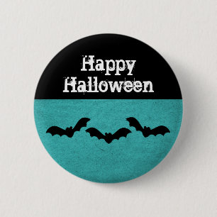 Macaron Rond 5 Cm Trio de chauves-souris Bouton d'Halloween, Turquoi