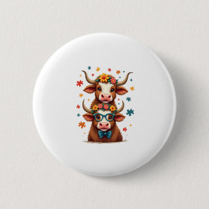Macaron Rond 5 Cm Trio de vaches Highland autisme vintage regardant