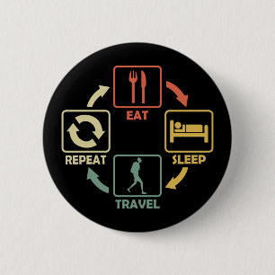 Macaron Rond 5 Cm Trip Backpacker Eat Sleep Funny