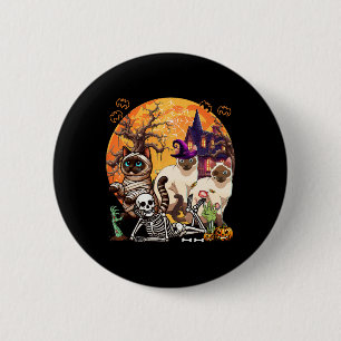 Macaron Rond 5 Cm Trois chats siamois Horreur Cosplay Sorcière Hallo