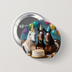 Macaron Rond 5 Cm Trois Chevaux Piebald fête d'anniversaire,