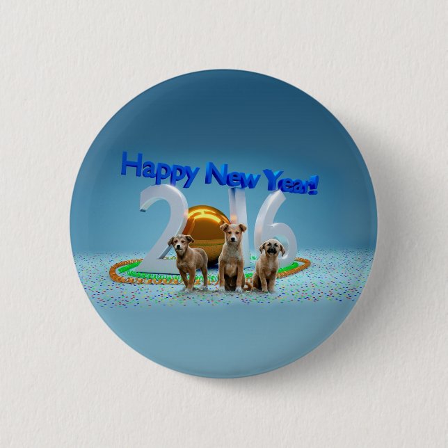 Macaron Rond 5 Cm Trois Chiens mignons qui souhaitent une bonne anné (Devant)