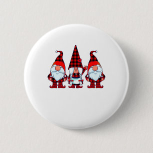 Macaron Rond 5 Cm Trois Gnomes à Buffalo Plaid Noël Gnome Xmas