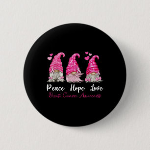 Macaron Rond 5 Cm Trois Gnomes Paix Espoir Amour Cancer du sein