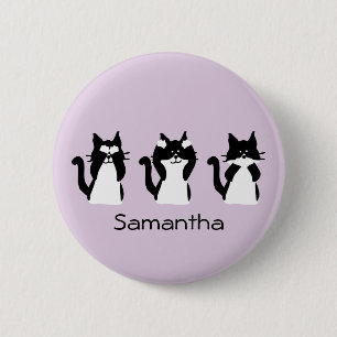 Macaron Rond 5 Cm Trois Kitties Sages Noir Blanc Violet Personnalisé