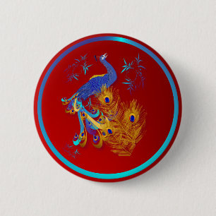 Macaron Rond 5 Cm Trois plumes et un paon se boutonne