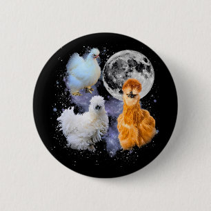 Macaron Rond 5 Cm Trois poules soyeuses vintage hurlant à la lune Ré