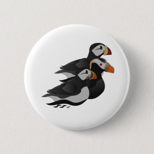 Macaron Rond 5 Cm Trois Puffins Adorablement Friendly Baignade Carto