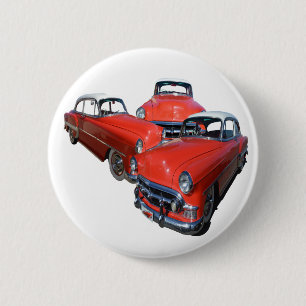 Macaron Rond 5 Cm Trois Voitures Classiques Rouge Et Blanc Vintage,