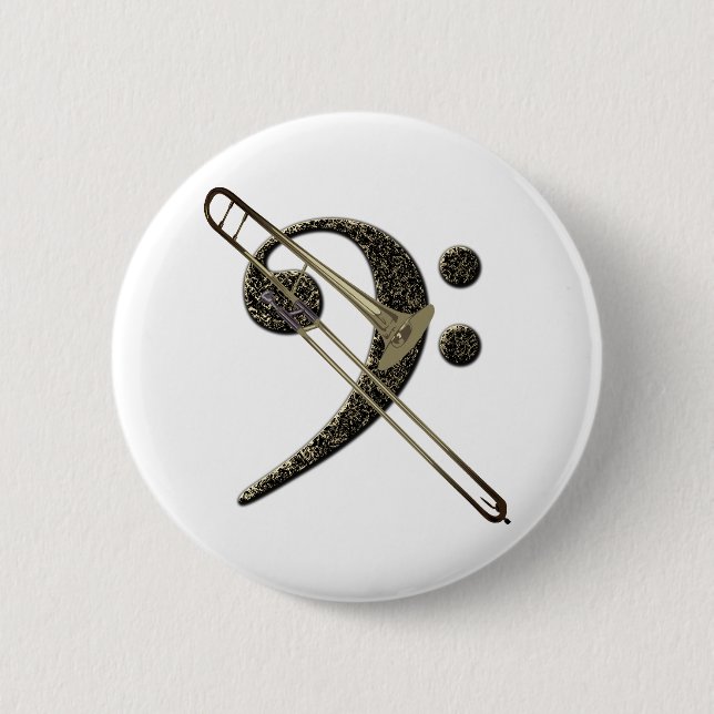 Macaron Rond 5 Cm Trombone Bass Clef Music Instrument (Devant)