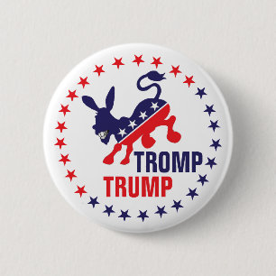Macaron Rond 5 Cm Tromp Trump Kicking Democratic Donkey Political
