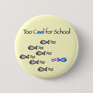 Macaron Rond 5 Cm Trop cool pour l'école - bouton de poissons