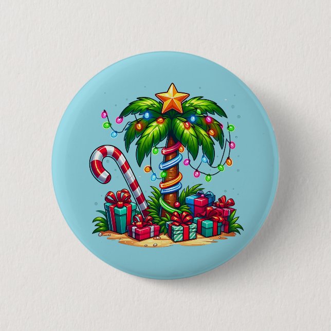 Macaron Rond 5 Cm Tropical Christmas Holiday Palm Tree (Devant)