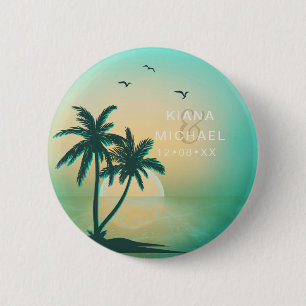 Macaron Rond 5 Cm Tropical Isle Sunrise Mariage Turquoise ID581