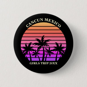 Macaron Rond 5 Cm Tropical Palm Trees Rose Black Custom Girp Voyage