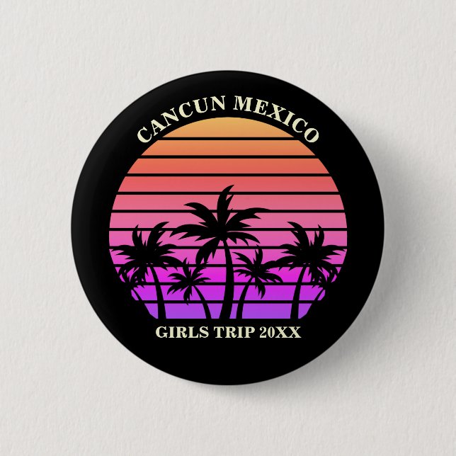Macaron Rond 5 Cm Tropical Palm Trees Rose Black Custom Girp Voyage (Devant)