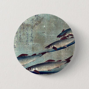 Macaron Rond 5 Cm Truite de rivière (Ayu) par Andō, Hiroshige