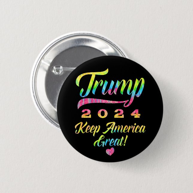 Macaron Rond 5 Cm Trump 2024 Rainbow Tie Dye Keep America Great (Devant & derrière)