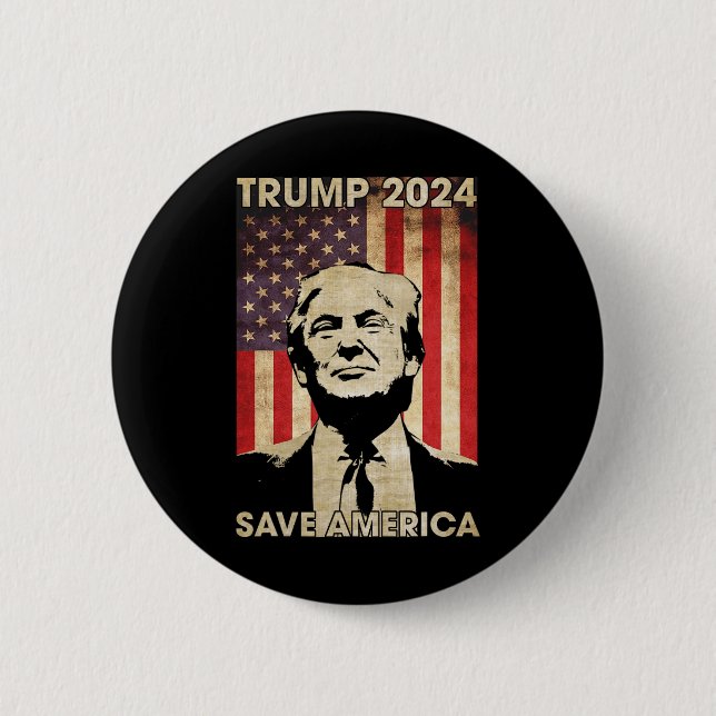 Macaron Rond 5 Cm Trump 2024 Sauvez l'Amérique Amérique - Drapeau Él (Devant)