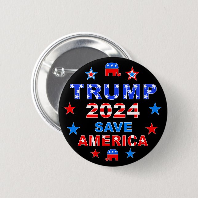 MACARON ROND 5 CM TRUMP 2024 SAVE AMERICA (Devant & derrière)