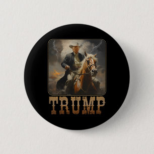 Macaron Rond 5 Cm Trump 2025 Président Cowboy Chevauchant Cheval Wes