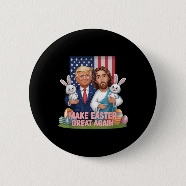 Macaron Rond 5 Cm Trump amusant rendre Pâques grand à nouveau lapin  (Devant)