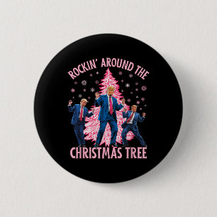 Macaron Rond 5 Cm Trump Dansant Rockin' Autour De L'Arbre De Noël Pi