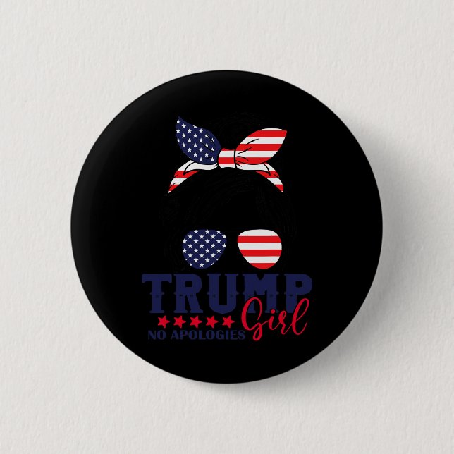 Macaron Rond 5 Cm Trump Girl No excuses Messy Bun Trump 2024 Ameri (Devant)