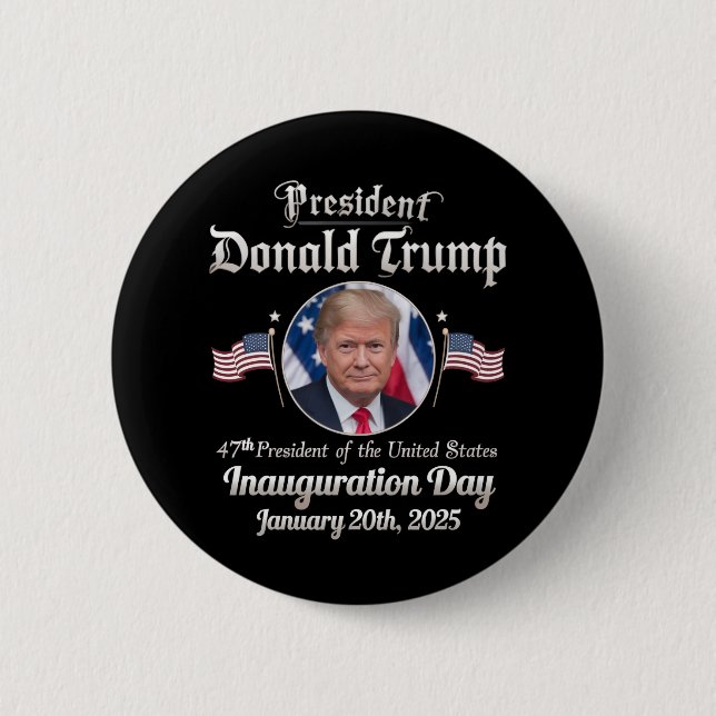 Macaron Rond 5 Cm Trump Inauguration Day 2025 47th USA President (Devant)