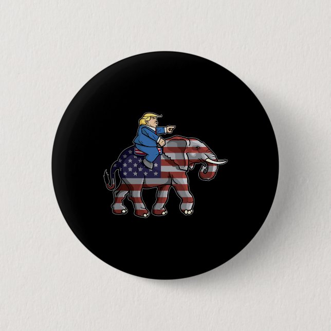 Macaron Rond 5 Cm Trump Riding Elephant Républicains Shirt Don (Devant)