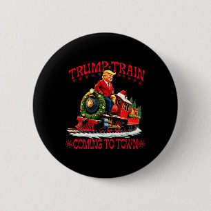Macaron Rond 5 Cm Trump Train Noël Arrive À La Ville Père Noël Trump