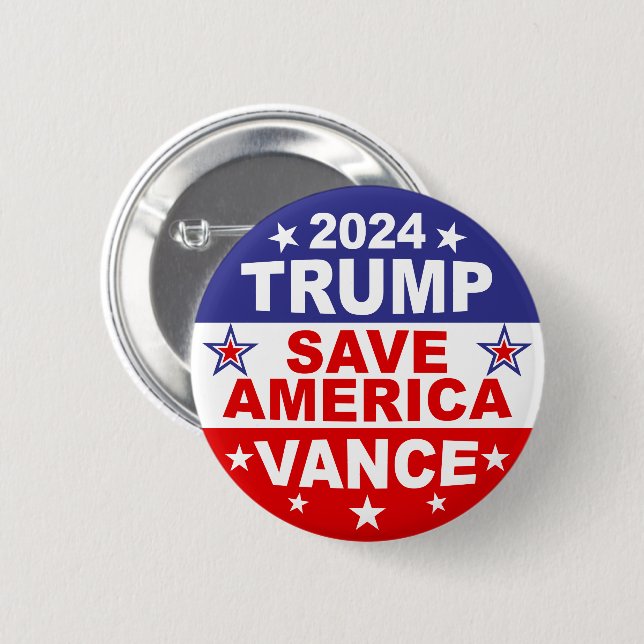 MACARON ROND 5 CM TRUMP VANCE 2024 SAVE AMERICA (Devant & derrière)