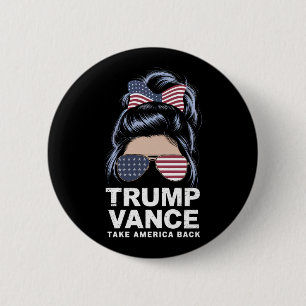 Macaron Rond 5 Cm Trump Vance Reprennent l'Amérique Fille aux Chigno