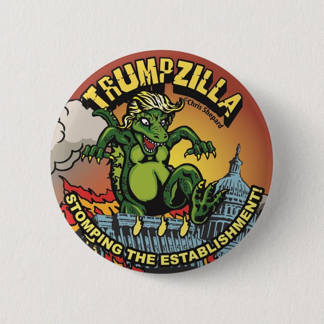 Macaron Rond 5 Cm Trumpzilla ! Godlizard Politique Trump Pin Dinosau (Devant)