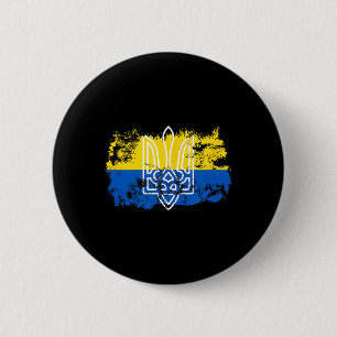 Macaron Rond 5 Cm Tryzub Debout Uni Avec L'Ukraine Trident Ukrainien