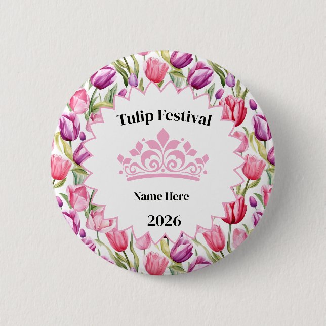 Macaron Rond 5 Cm Tulip Festival Royalty Button Pin (Devant)