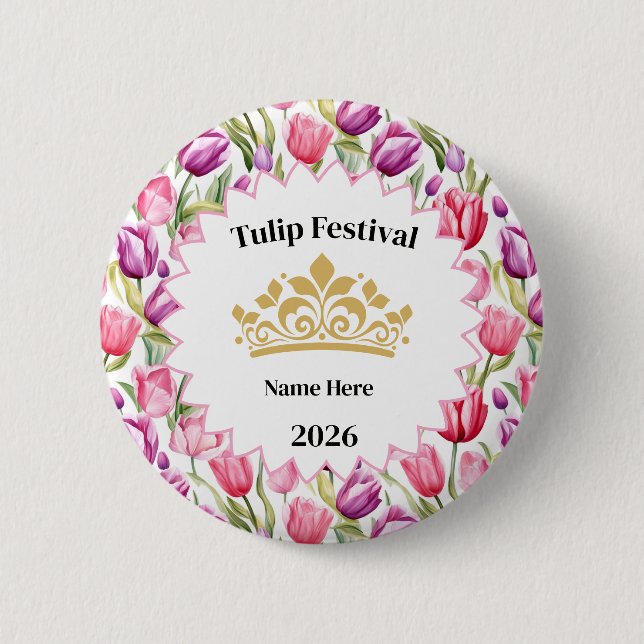 Macaron Rond 5 Cm Tulip Festival Royalty Button Pin (Devant)
