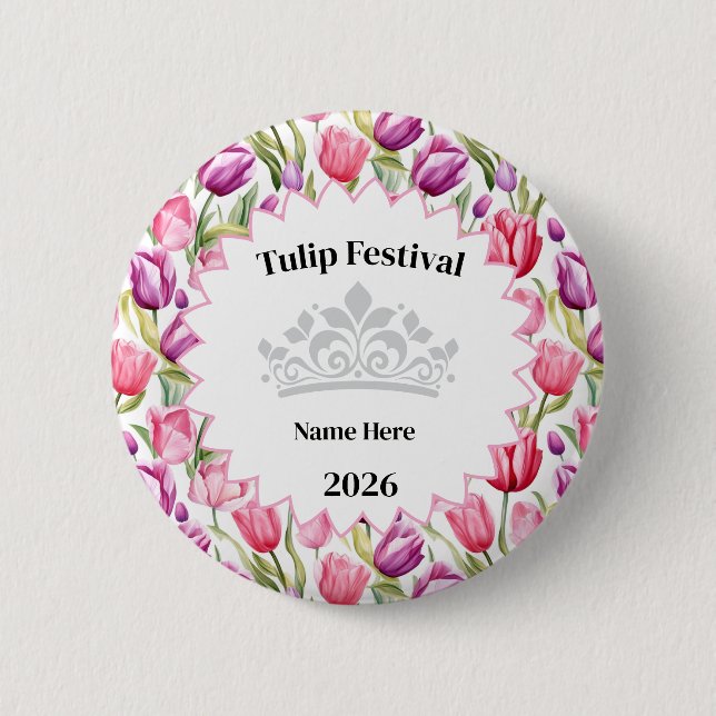 Macaron Rond 5 Cm Tulip Festival Royalty Button Pin (Devant)